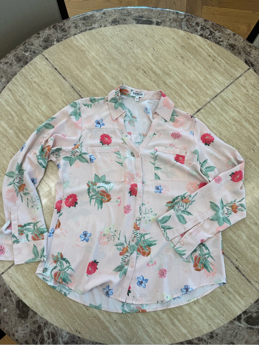 Express Women's Floral Button-Down Blouse - Pink